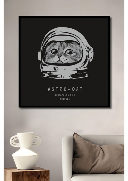 Ahşap Astronot Kedili Desenli Mdf Tablo Yüksek Kaliteli Çerçeve Görünümlü Dikey Duvar Tablo