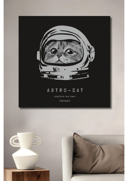 Ahşap Astronot Kedili Desenli Mdf Tablo Yüksek Kaliteli Çerçeve Görünümlü Dikey Duvar Tablo