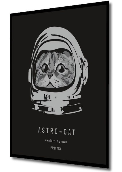 Ahşap Astronot Kedili Desenli Mdf Tablo Yüksek Kaliteli Çerçeve Görünümlü Dikey Duvar Tablo