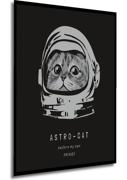 Ahşap Astronot Kedili Desenli Mdf Tablo Yüksek Kaliteli Çerçeve Görünümlü Dikey Duvar Tablo