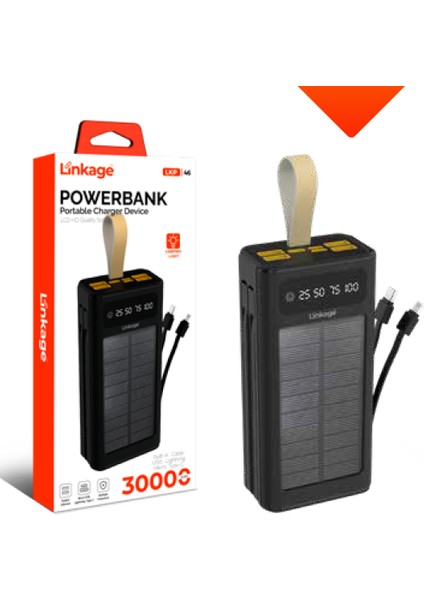 Lkp-46 30000 Mah LCD Ekran Kamp Işıklı Dahili Usb Lightning Type-C Güneş Enerjili Powerbank