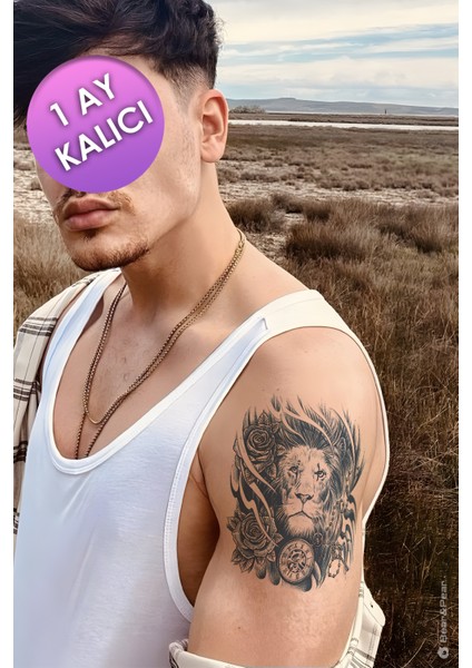 1 Ay Kalıcı Tattoo Gerçek Dövme Görünümlü Aslan Dövmesi