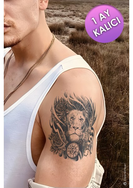 1 Ay Kalıcı Tattoo Gerçek Dövme Görünümlü Aslan Dövmesi