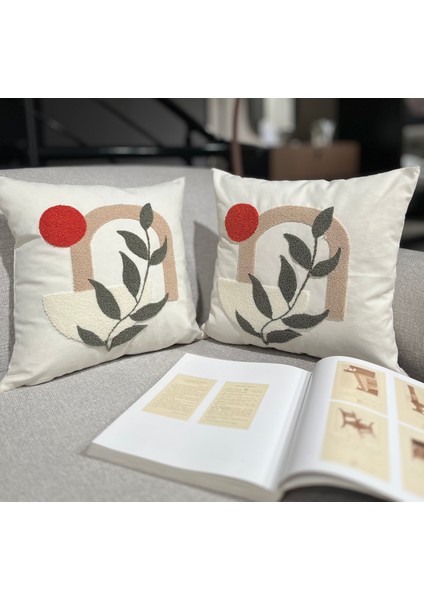 Home Punch Nakışlı Keten Pamuklu Kumaş 2 Adet Kırlent Kılıfı modelleri
