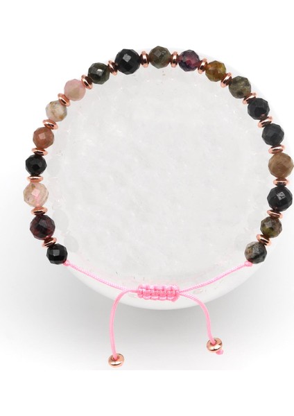 Turmalin Doğal Taş Makrome Örme Bileklik Fasetli Küre Kesim