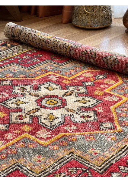 3x6 Perfect Antique Rug,rare Turkish Vintage Rug,unique Oriental Rug,old Decorative Rug,red Yellow Rug Oushak,beige Anatolian Livingroom Rug