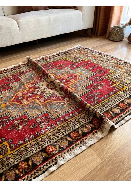 3x6 Perfect Antique Rug,rare Turkish Vintage Rug,unique Oriental Rug,old Decorative Rug,red Yellow Rug Oushak,beige Anatolian Livingroom Rug