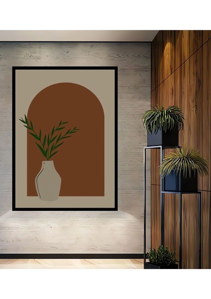 Dekoratif Bohem Minimalist Soyut Çizim Ahşap Tablo Çerçeve Görünümlü Dikey Duvar Dekorasyon Tablosu