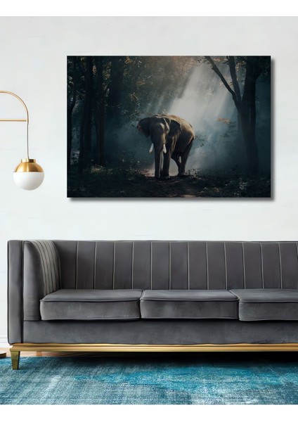 Dekoratif Ahşap Tablo Orman Fil Posteri, Fil 3 Boyutlu Şık Yatay Duvar Dekorasyon Tablosu