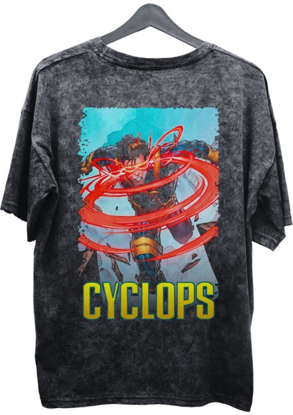 Unisex Cyclops Baskılı Yıkamalı Tişört, Oversize Marvel Comics Baskılı Vintage T-Shirt fiyatları