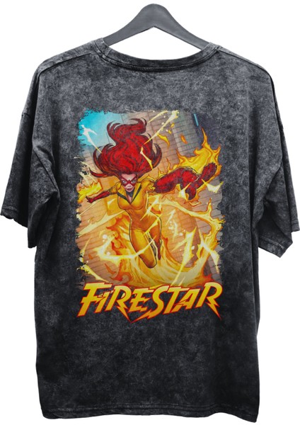 Unisex Firestar Baskılı Yıkamalı Tişört, Oversize Marvel Comics Baskılı Eskitme T-Shirt fiyatları