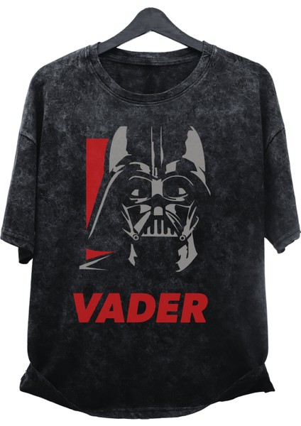 Unisex Darth Vader Baskılı Yıkamalı Tişört, Oversize Star Wars Baskılı Vintage T-Shirt