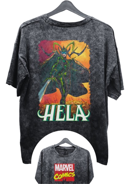 Unisex Hela Baskılı Yıkamalı Tişört, Oversize Marvel Comics Baskılı Vintage T-Shirt fiyatları