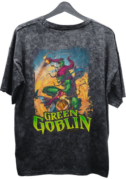 Unisex Green Goblin Baskılı Yıkamalı Tişört, Oversize Marvel Comics Baskılı Retro T-Shirt fiyatları
