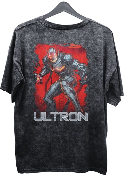 Unisex Ultron Baskılı Yıkamalı Tişört, Oversize Marvel Comics Baskılı Retro T-Shirt fiyatları