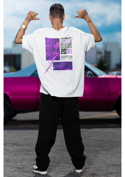 Oversize The Weakest Hunter Sırt Baskılı T-Shirt, Unisex Yazılı Solo Leveling Anime Baskılı Tişört