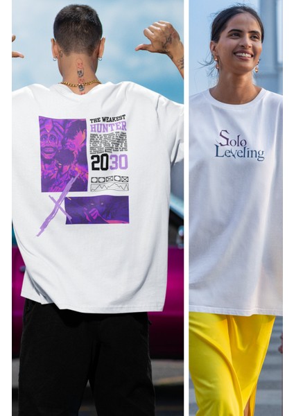 Oversize The Weakest Hunter Sırt Baskılı T-Shirt, Unisex Yazılı Solo Leveling Anime Baskılı Tişört fiyatları
