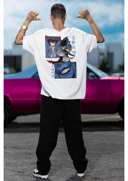 Oversize Vector Solo Leveling Sırt Baskılı T-Shirt, Unisex Anime Baskılı Tişört