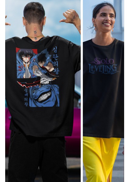 Oversize Vector Solo Leveling Sırt Baskılı T-Shirt, Unisex Anime Baskılı Tişört fiyatları