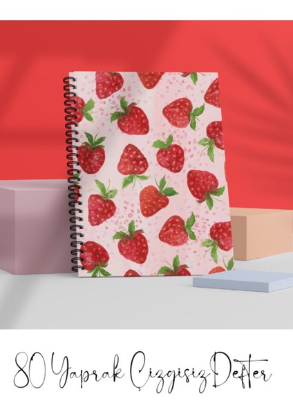 A5 Spiralli Defter Flamingo – Çilek 80 Yaprak Çizgisiz - Dondurma Fosforlu Kalem 6'lı