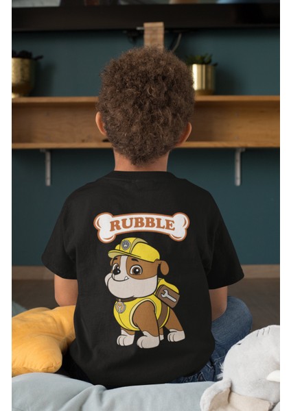 Fuddy Moda Rubble Paw Patrol Sırt Baskılı Unisex Çocuk Tişört, Paw Patrol Baskılı Bebek T-Shirt