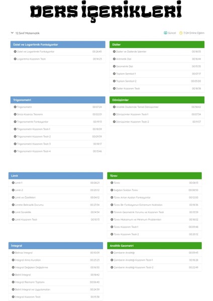 Enine Boyuna Eğitim 12. Sınıf Matematik Online Görüntülü Eğitim Seti fiyatları