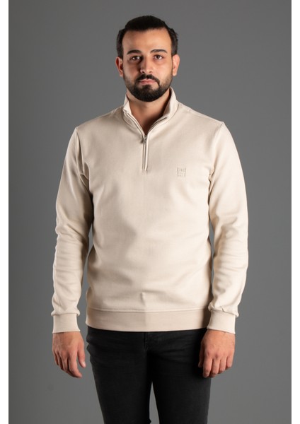 Erkek Bej Dik Yaka Fermuarlı Kazak fiyatları