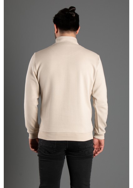 Erkek Bej Dik Yaka Fermuarlı Kazak indirimleri