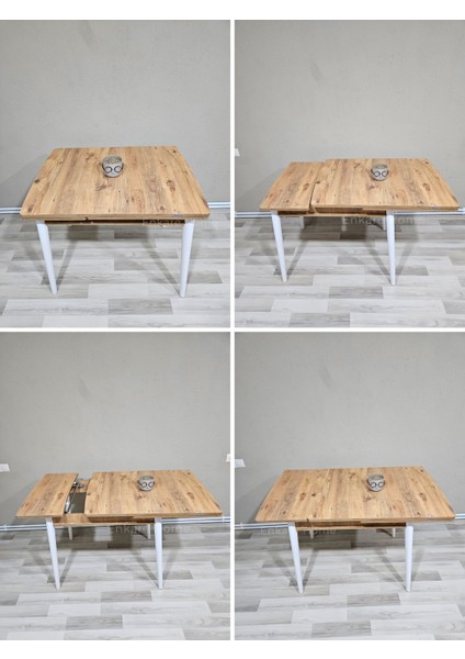 Çam Desen Küçük Mdf Masa, Açılabilir Mutfak Masası, 4 Kişilik Yemek Masası