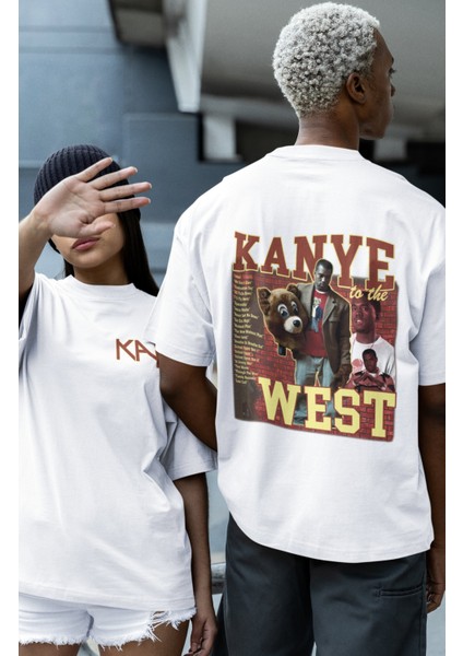 Oversize Albüm Şarkıları Yazılı Sırt Baskılı T-Shirt, Unisex Kanye West Baskılı Tişört