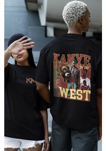 Oversize Albüm Şarkıları Yazılı Sırt Baskılı T-Shirt, Unisex Kanye West Baskılı Tişört