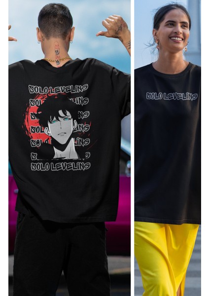 Oversize Yazılı Solo Leveling Sırt Baskılı T-Shirt, Unisex Anime Baskılı Tişört fiyatları