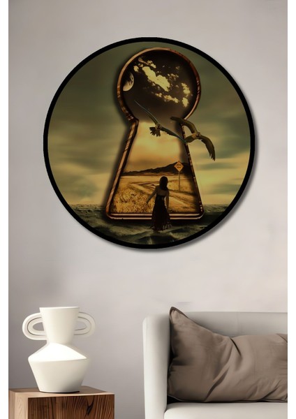 Dekoratif Kilitli Yol Sürreal Modern Sanat Duvar Tablo Ahşap Yuvarlak Tablo