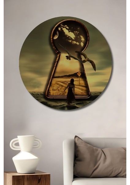 Dekoratif Kilitli Yol Sürreal Modern Sanat Duvar Tablo Ahşap Yuvarlak Tablo fiyatları