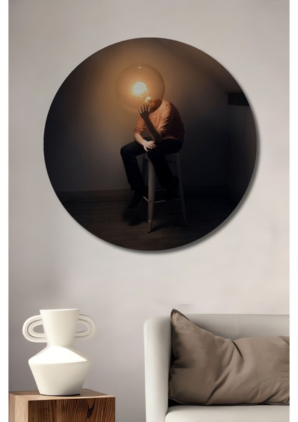 Dekoratif Sürreal Sanat Duvar Tablo Ahşap Yuvarlak Tablo
