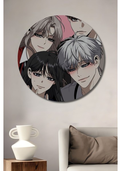 Dekoratif Anime Liseli Çocuklar Duvar Tablo Ahşap Yuvarlak Tablo fiyatları