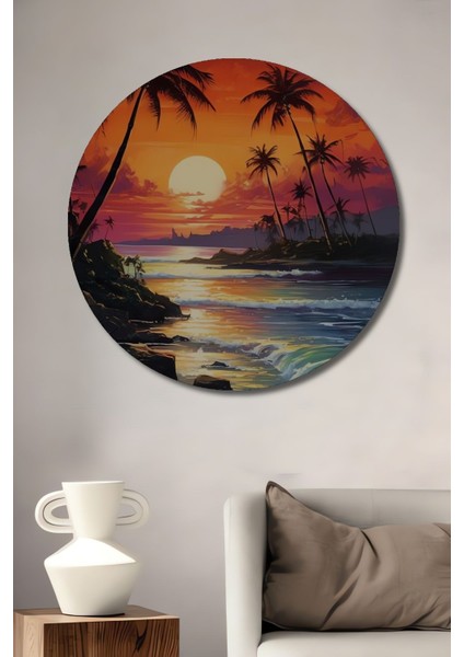 Dekoratif Tropik Orman ve Göl Manzara Duvar Tablo Ahşap Yuvarlak Tablo fiyatları