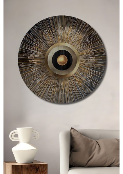 Modern Lüks Altın Geometrik Soyut Dekoratif Ahşap Tablo Şık Yuvarlak Duvar Dekorasyon Tablosu