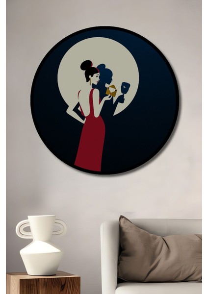 Dekoratif Kadının Gölgesi Soyut Sanat Duvar Tablo Ahşap Yuvarlak Tablo