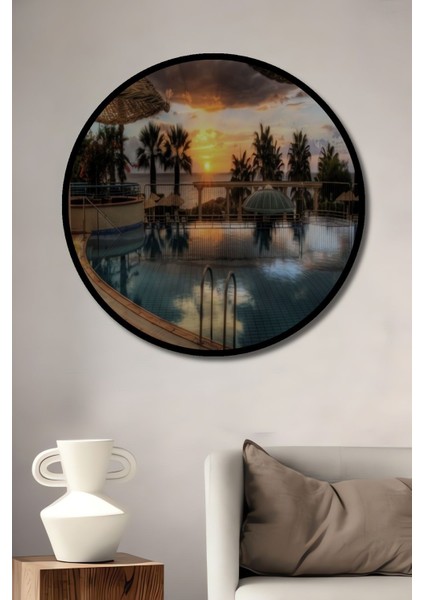 Tatil Temalı Havuz Ahşap Tablo Oturma Ofis Antre Cafe Için Duvar Dekoru Yuvarlak Duvar Tablo fiyatları