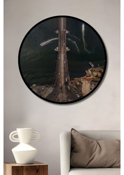 Dekoratif Bulutlara Giden Yol Sürreal Sanat Duvar Tablo Ahşap Yuvarlak Tablo