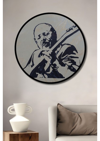 Dekoratif Modern Neşet Ertaş Tasarım Duvar Tablo Ahşap Yuvarlak Tablo