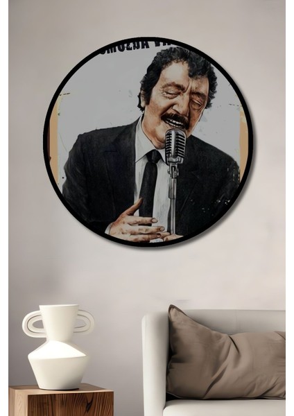 Dekoratif Tablo Müslüm Gürses Retro Ahşap Poster Şık Yuvarlak Duvar Dekorasyon Tablosu fiyatları