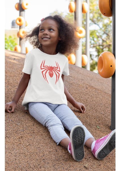 Fuddy Moda Örümcek Adam Sırt Baskılı Unisex Çocuk Tişört, Spider-Man Baskılı Bebek T-Shirt