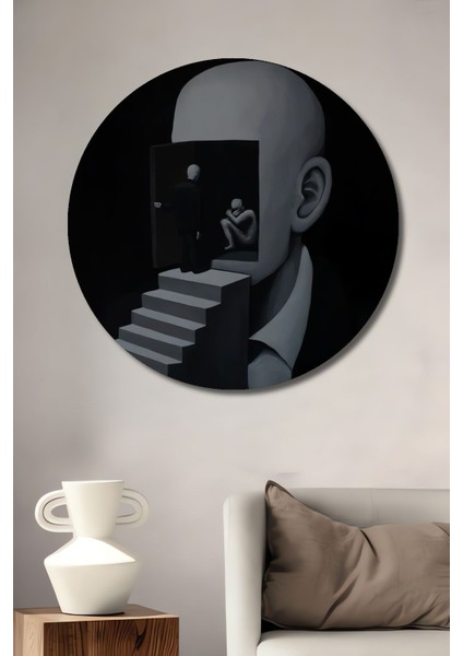 Dekoratif Soyut Sanat Bilinçaltı Duvar Tablo Ahşap Yuvarlak Tablo