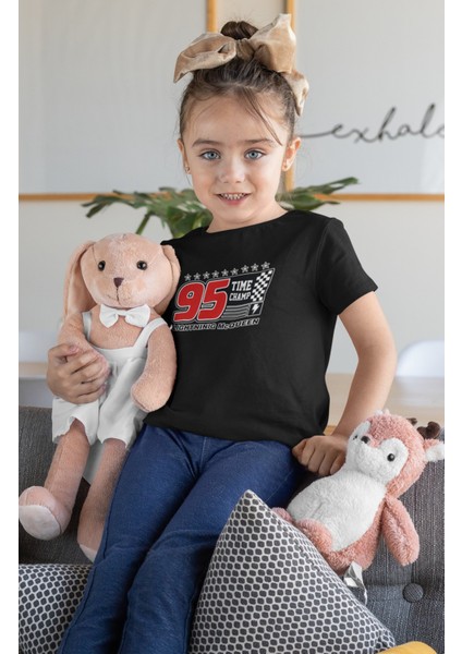 Şimşek Mcqueen Sırt Baskılı Unisex Çocuk Tişört, Arabalar Baskılı Bebek T-Shirt