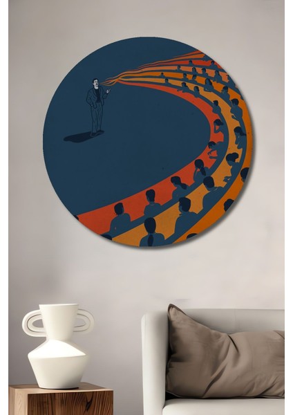 Dekoratif Soyut Sanat Konuşmacı Adam Duvar Tablo Ahşap Yuvarlak Tablo