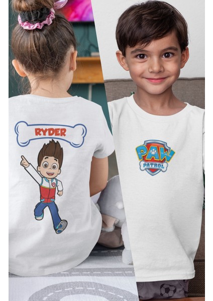 Ryder Paw Patrol Sırt Baskılı Unisex Çocuk Tişört, Paw Patrol Baskılı Bebek T-Shirt