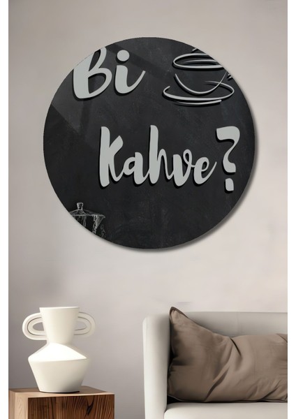Dekoratif Bi Kahve ? | Ahşap Tablo - Kahve Köşesi Tablo Şık Yuvarlak Duvar Dekorasyon Tablosu