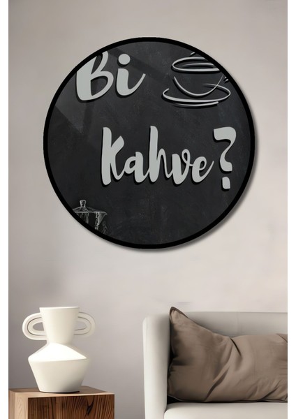 Dekoratif Bi Kahve ? | Ahşap Tablo - Kahve Köşesi Tablo Şık Yuvarlak Duvar Dekorasyon Tablosu